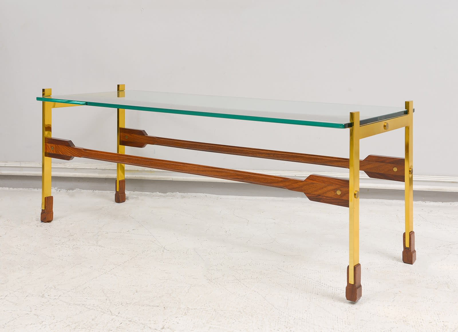 Sculptural Rosewood and Brass Coffee Table, c 1950's - 1970's