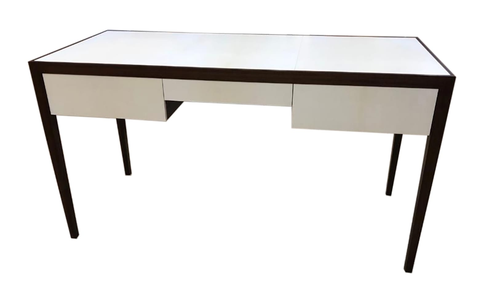 Custom Mahogany and Parchment Desk Featuring Three Central Drawers