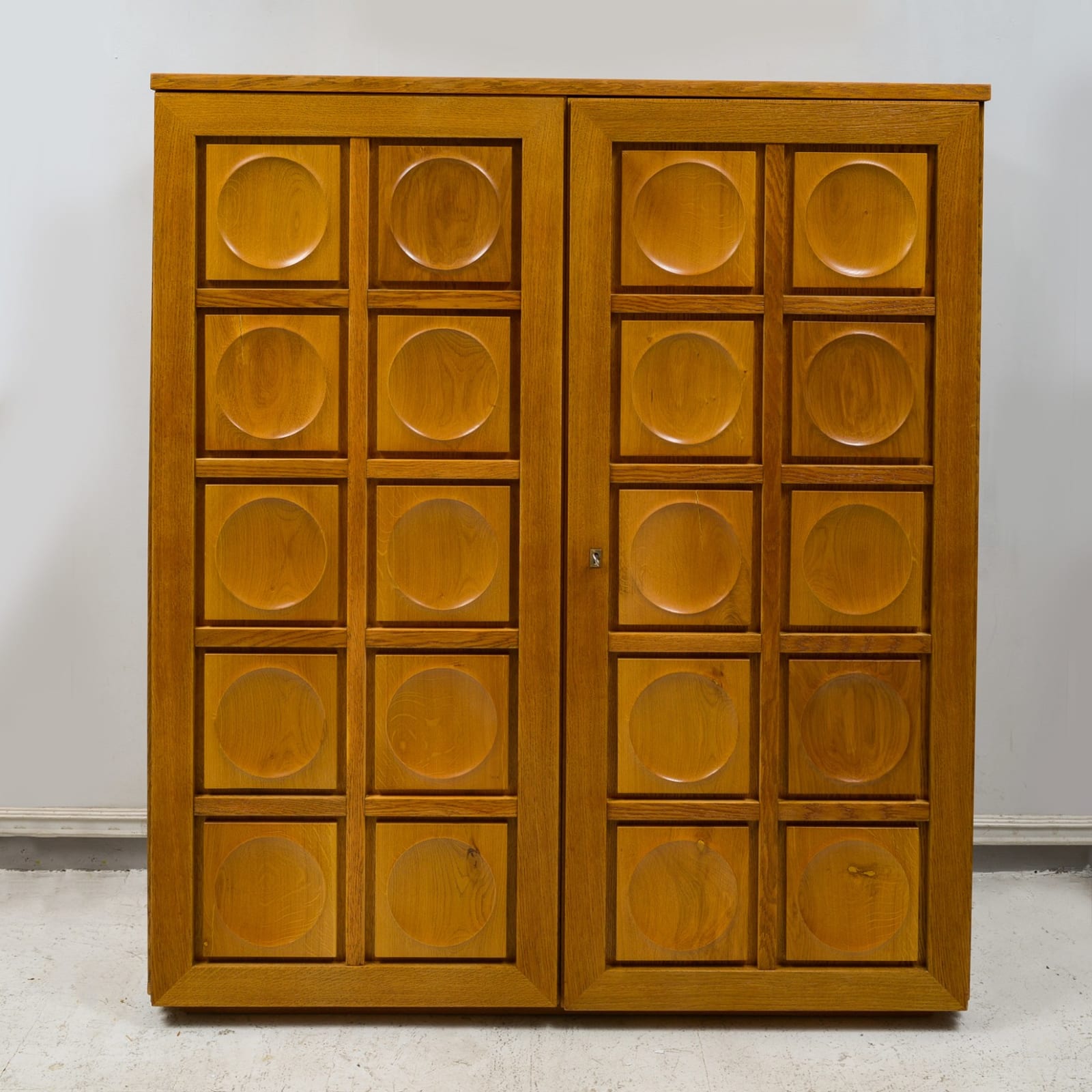 Vintage French Graphic Oak Cabinet with Geometric Pattern, mid-20th century