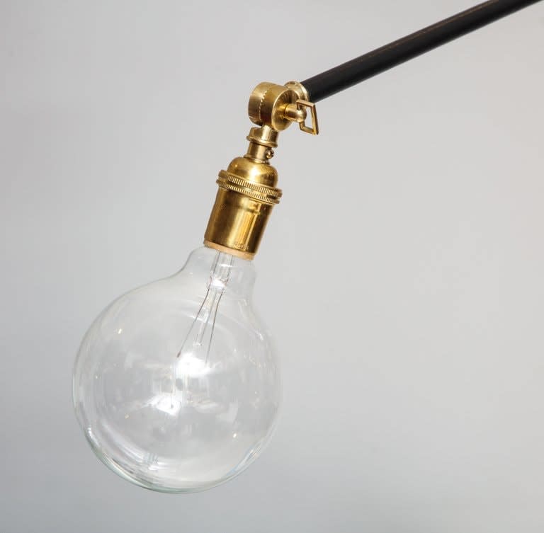 Custom Sculptural Leather and Brass Four-Arm Fixture with Articulating Arms