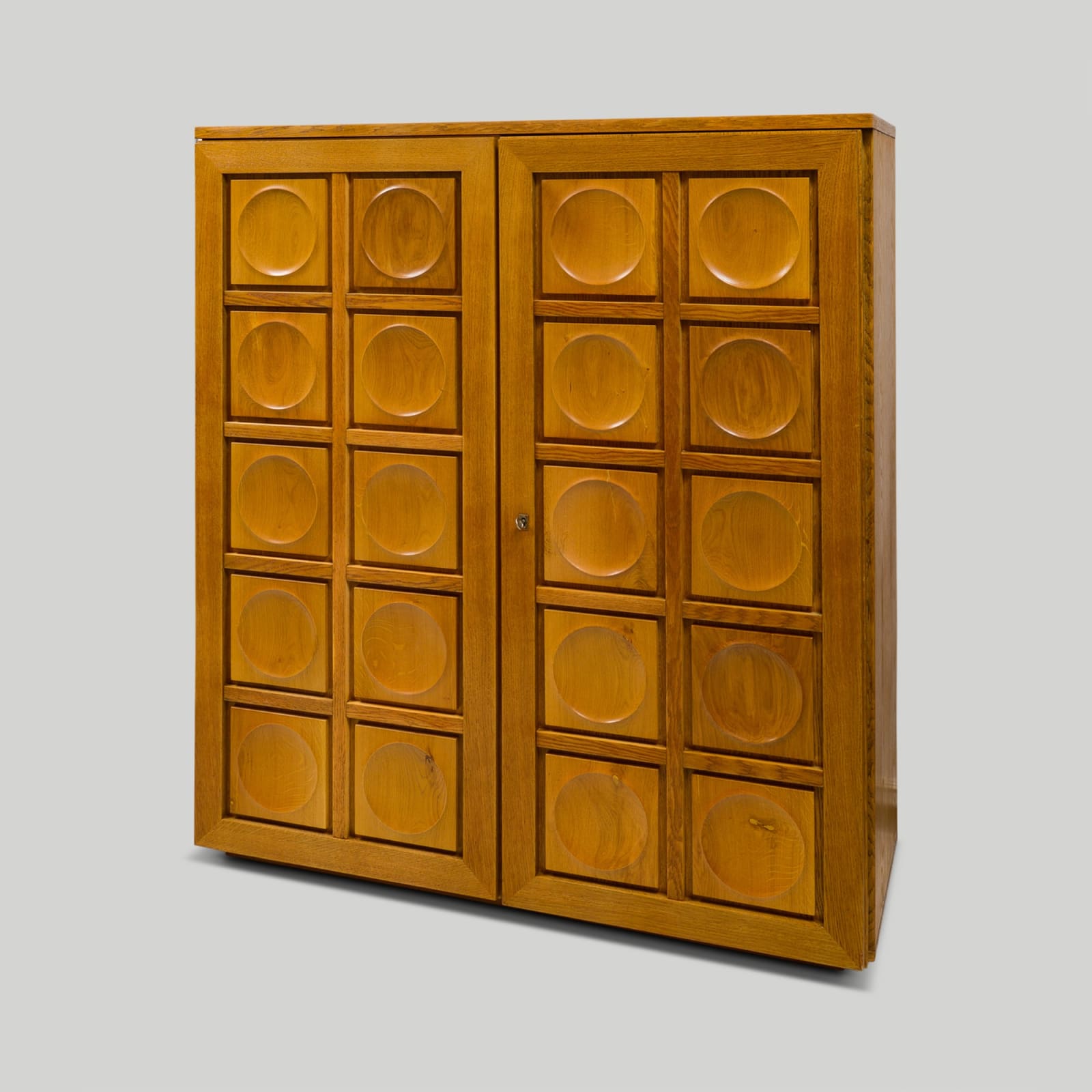 Vintage French Graphic Oak Cabinet with Geometric Pattern, mid-20th century