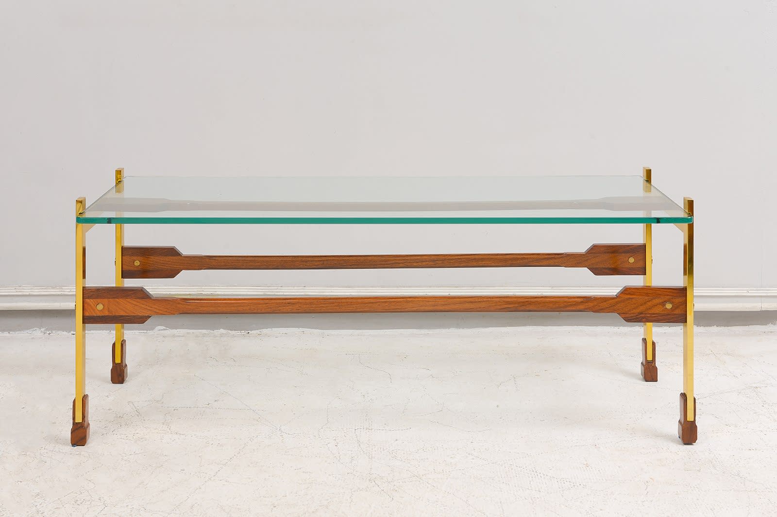 Sculptural Rosewood and Brass Coffee Table, c 1950's - 1970's