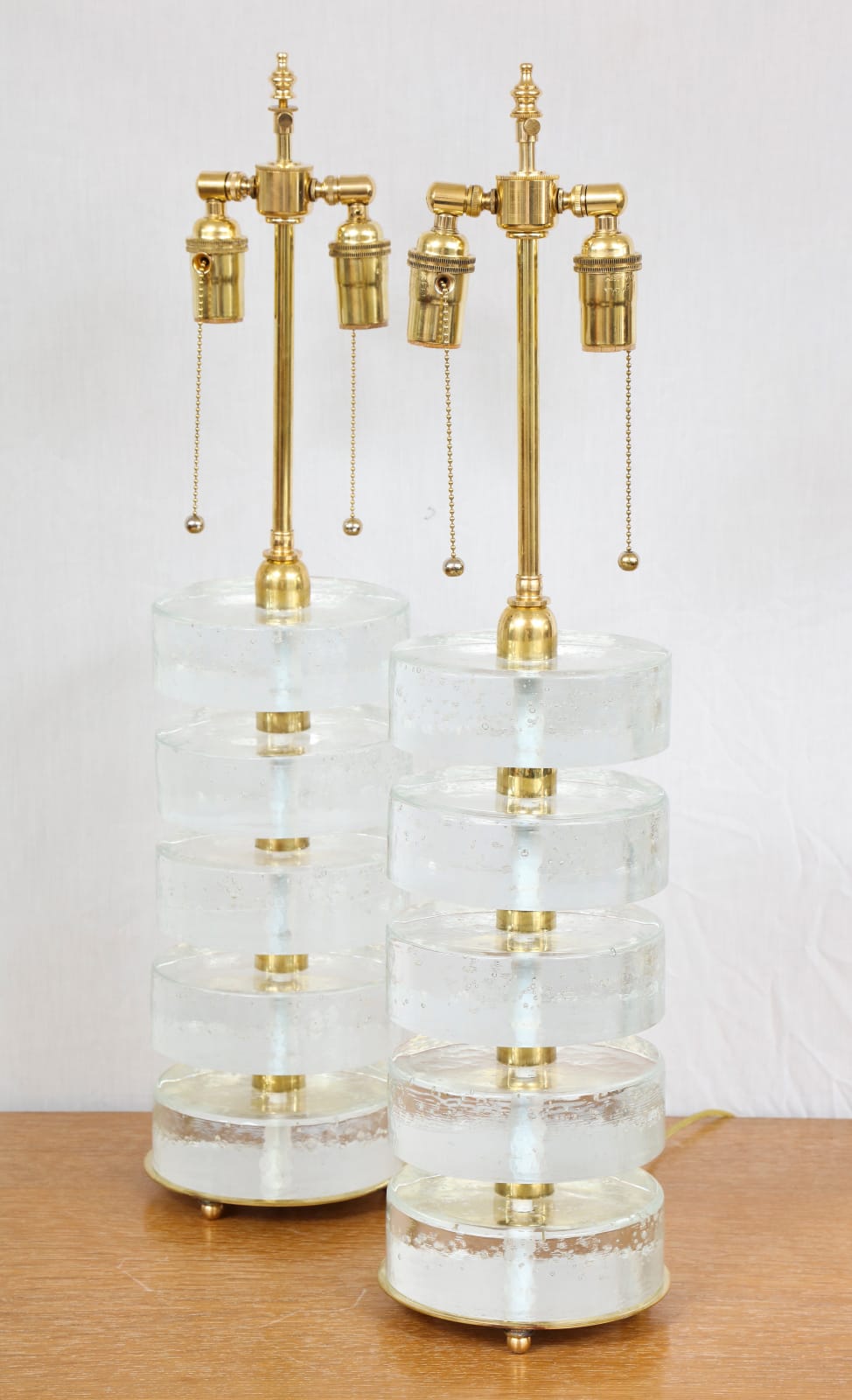 Pair of Custom Sculptural Murano Glass Cylindrical Lamps, 21st century