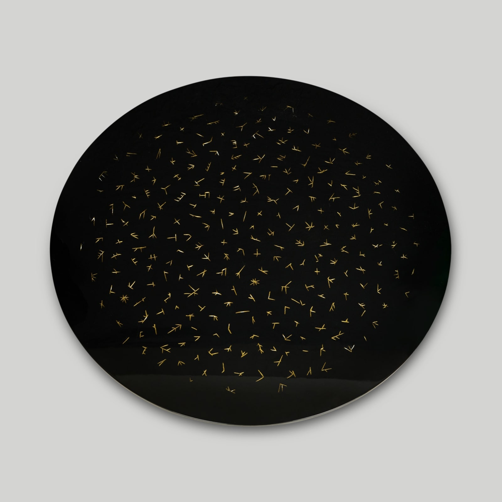 Bespoke Ebonized & Lacquered Circular Table on Steel and Brass Base, 21st century