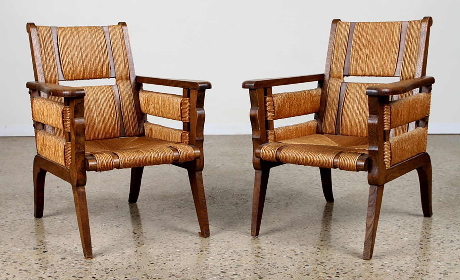 Custom Pair of Oak Caned Gabriel Lounge Chairs, 21st century