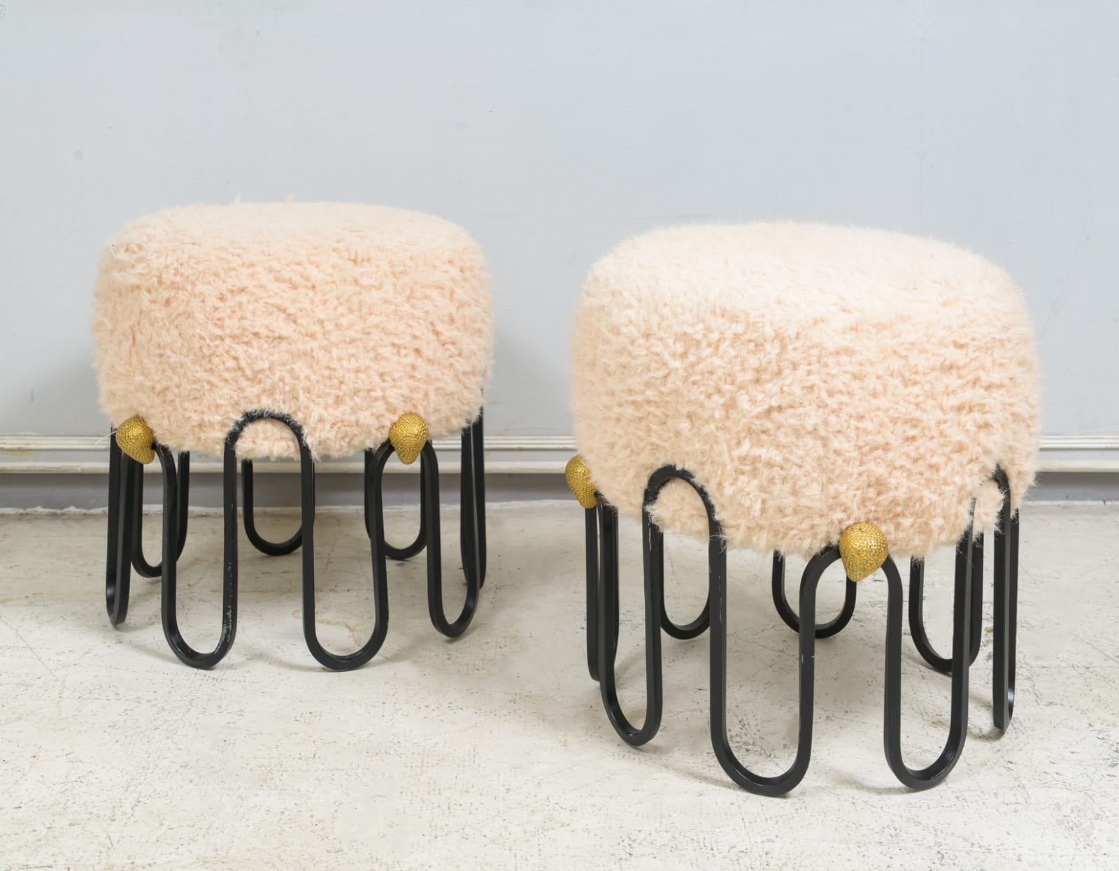 Pair of Stools with Boucle Fabric