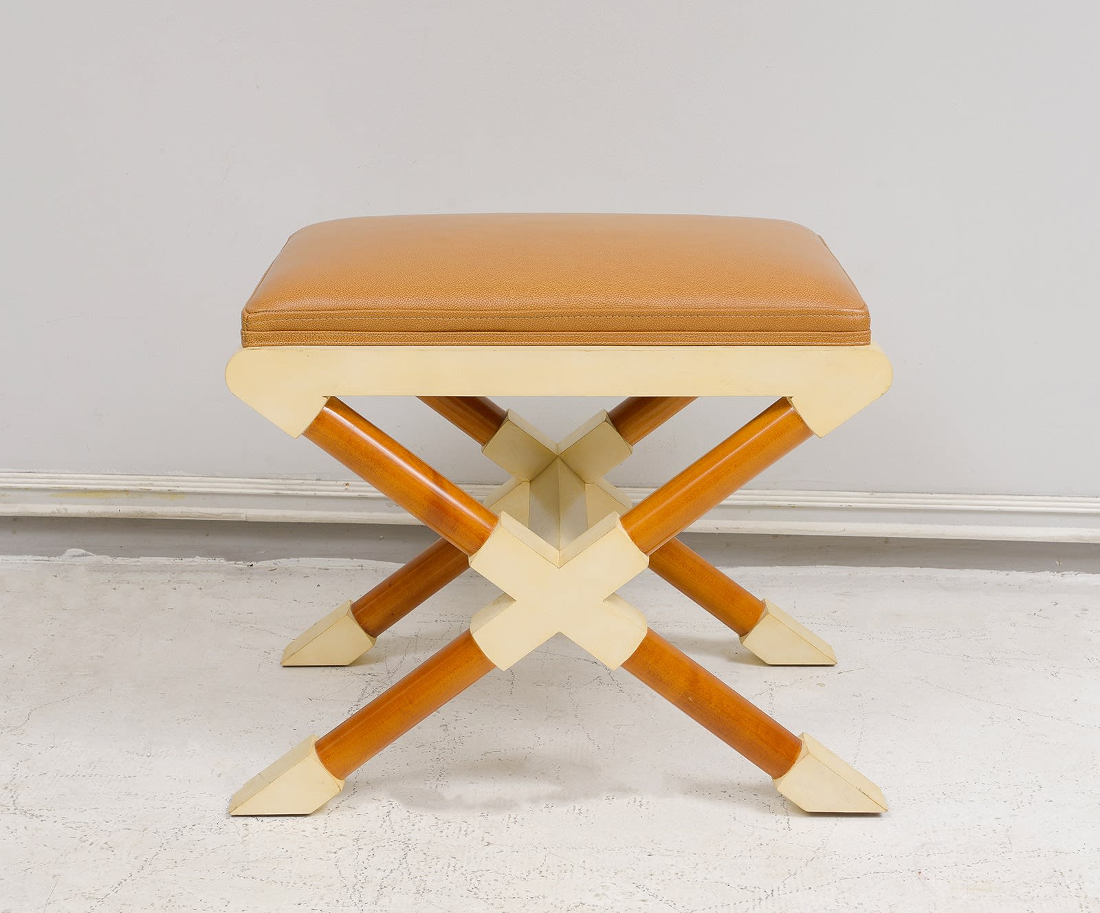 Bespoke Pair of Georgetta Parchment X-Frame Benches, 21st century