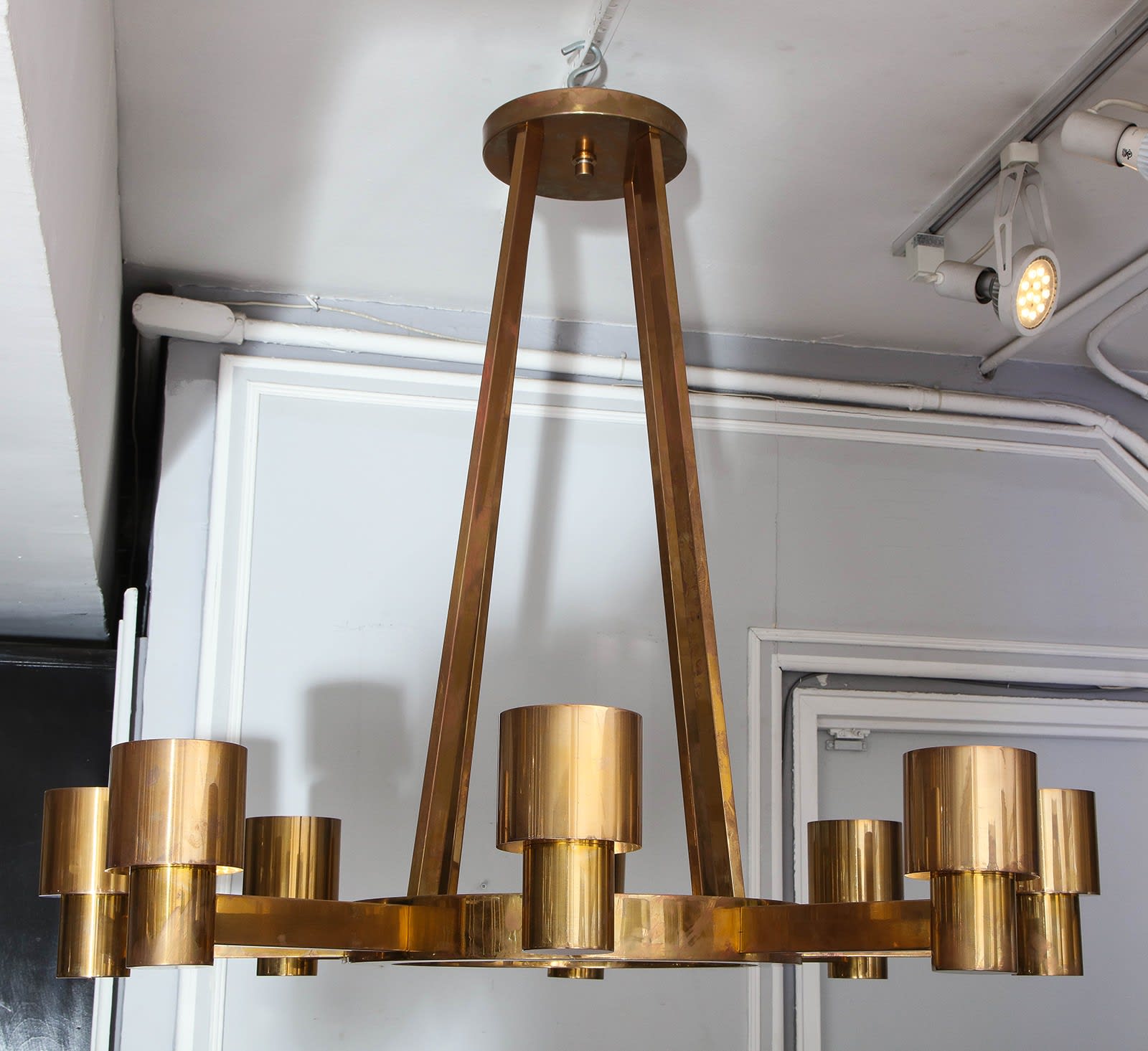 Custom Sculptural Brass Chandelier with Eight Arms
