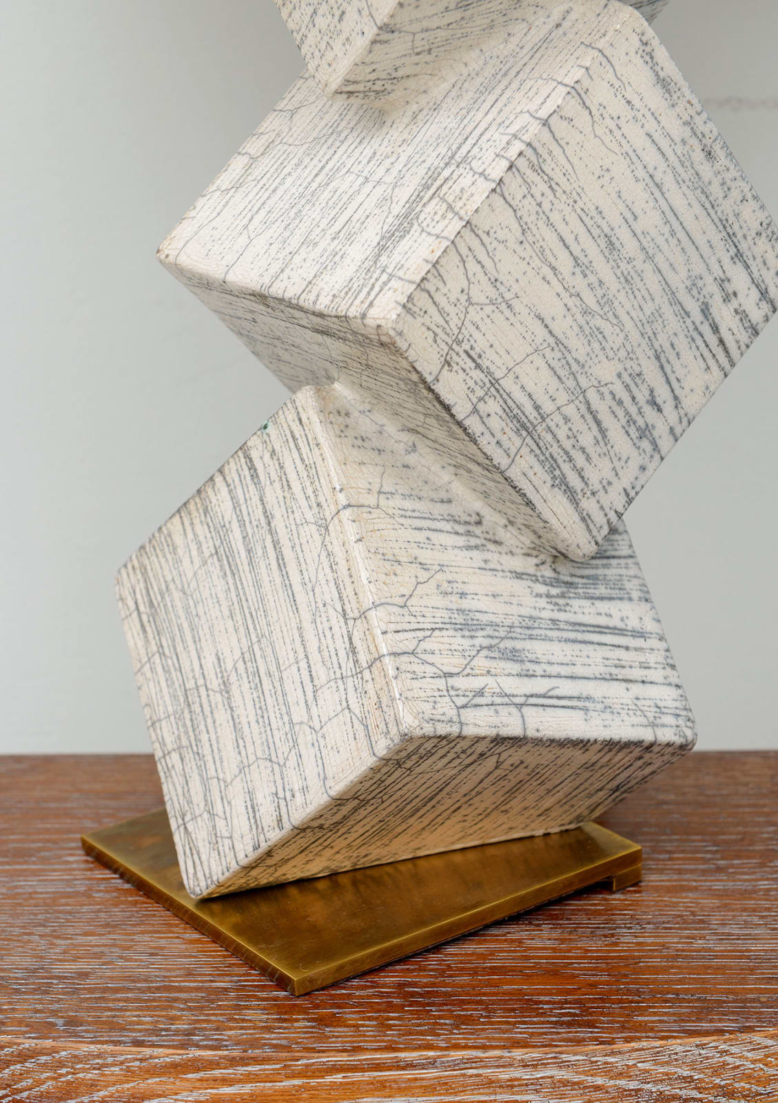 Barbara Billoud, French Bespoke Pair of Sculptural Raku Ceramic Cubist Lamps, 2023