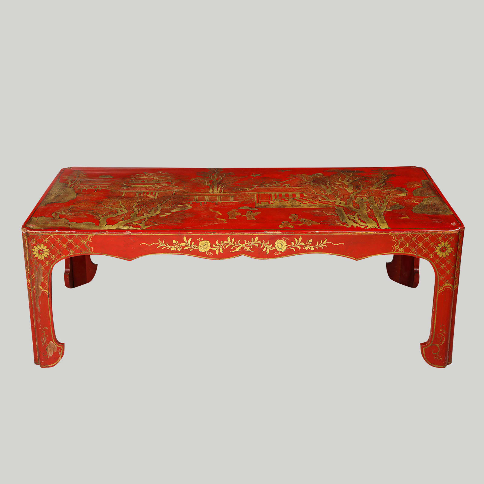 Hand Painted Red Lacquered Chinoiserie Cocktail/Coffee Table