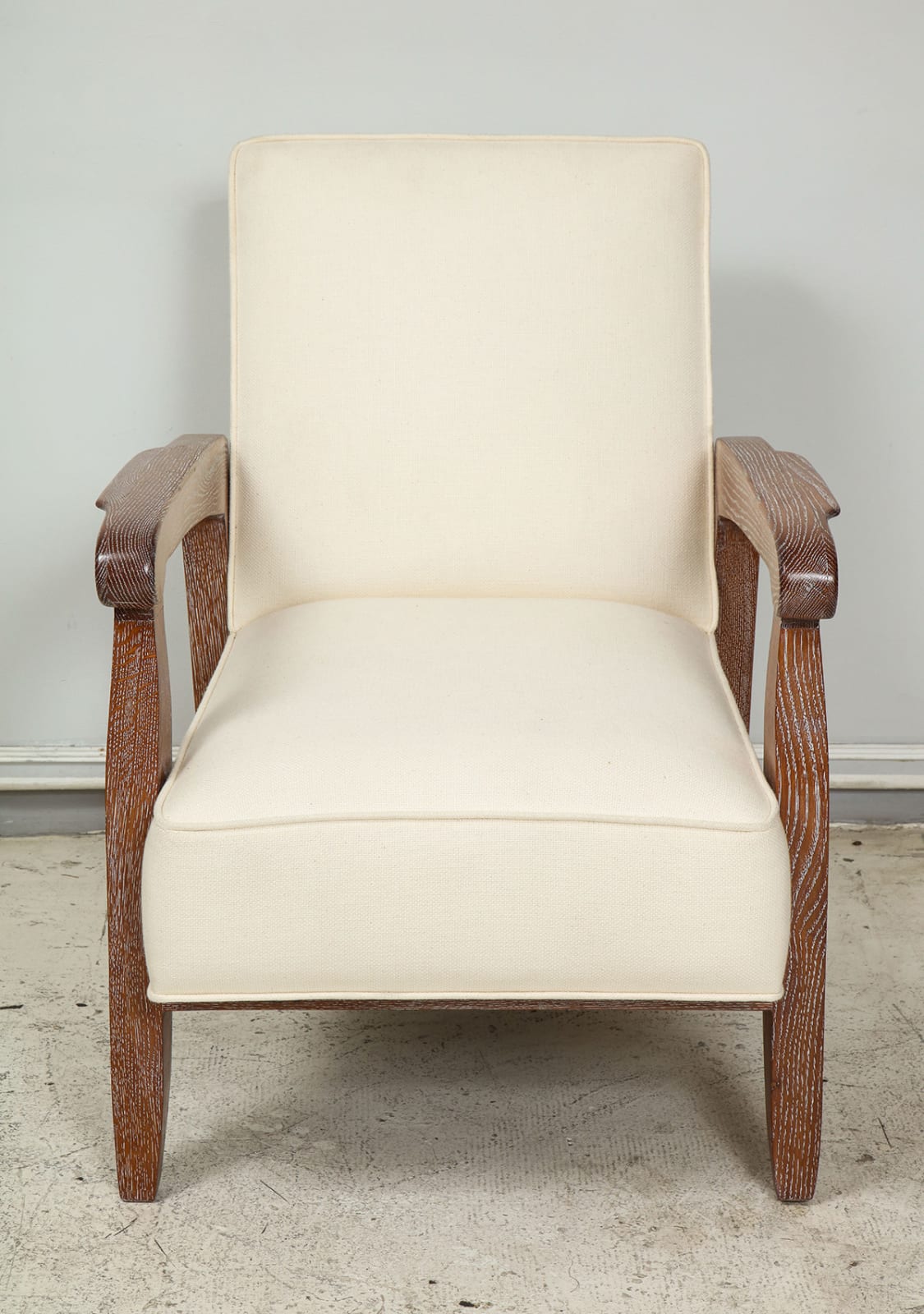 Pair of Custom Cerused Oak Alain Lounge Chairs in the French 1940s Manner, 21st century