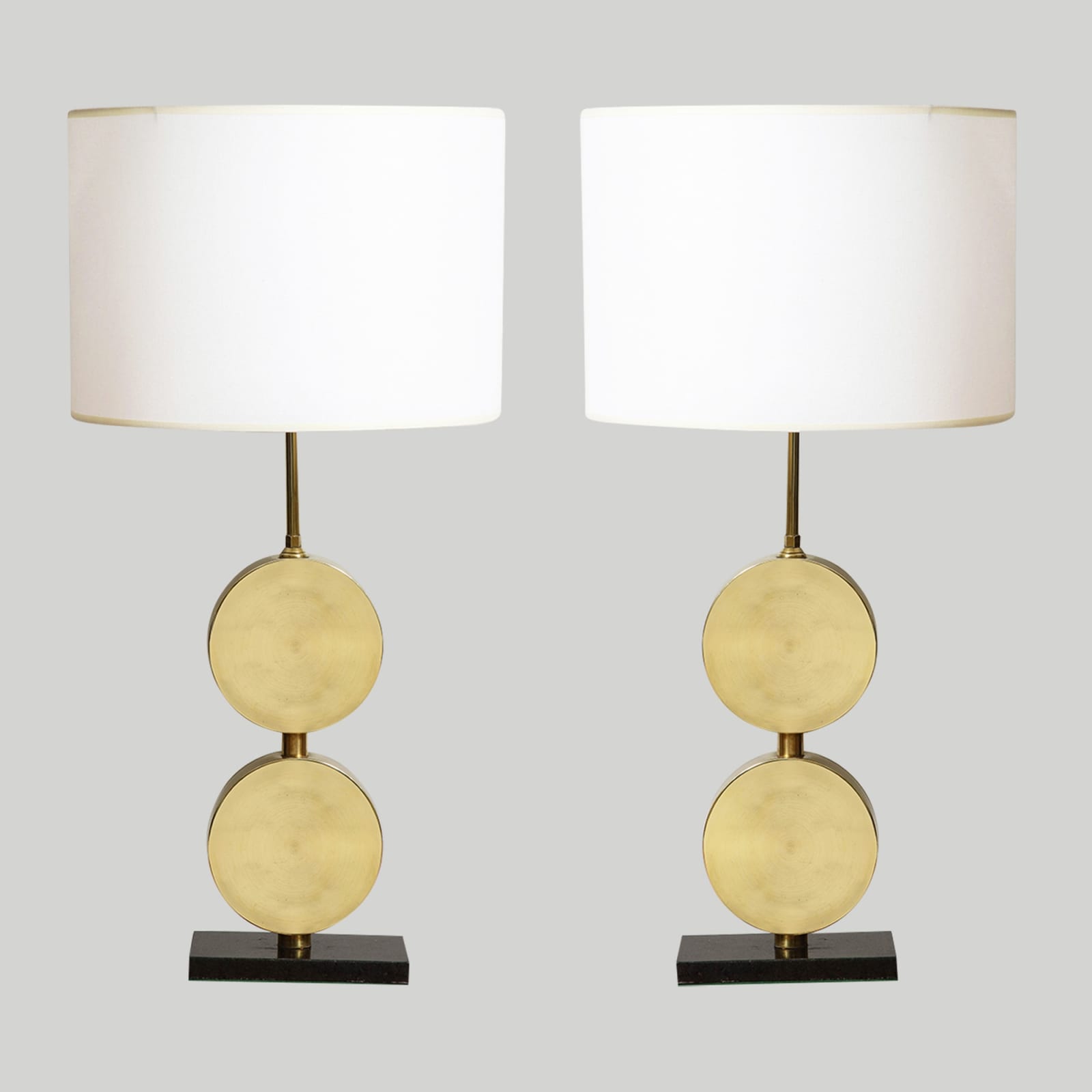 Pair of Sculptural Mid-Century Modern Brass Disc Lamps, Mid-20th Century