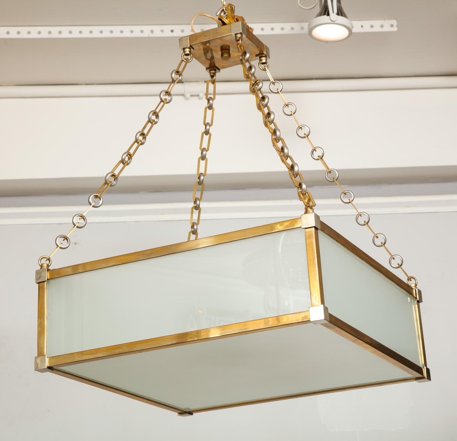 Custom Art Deco Style Nickel and Brass-Plated Pendant Fixture, 21st century
