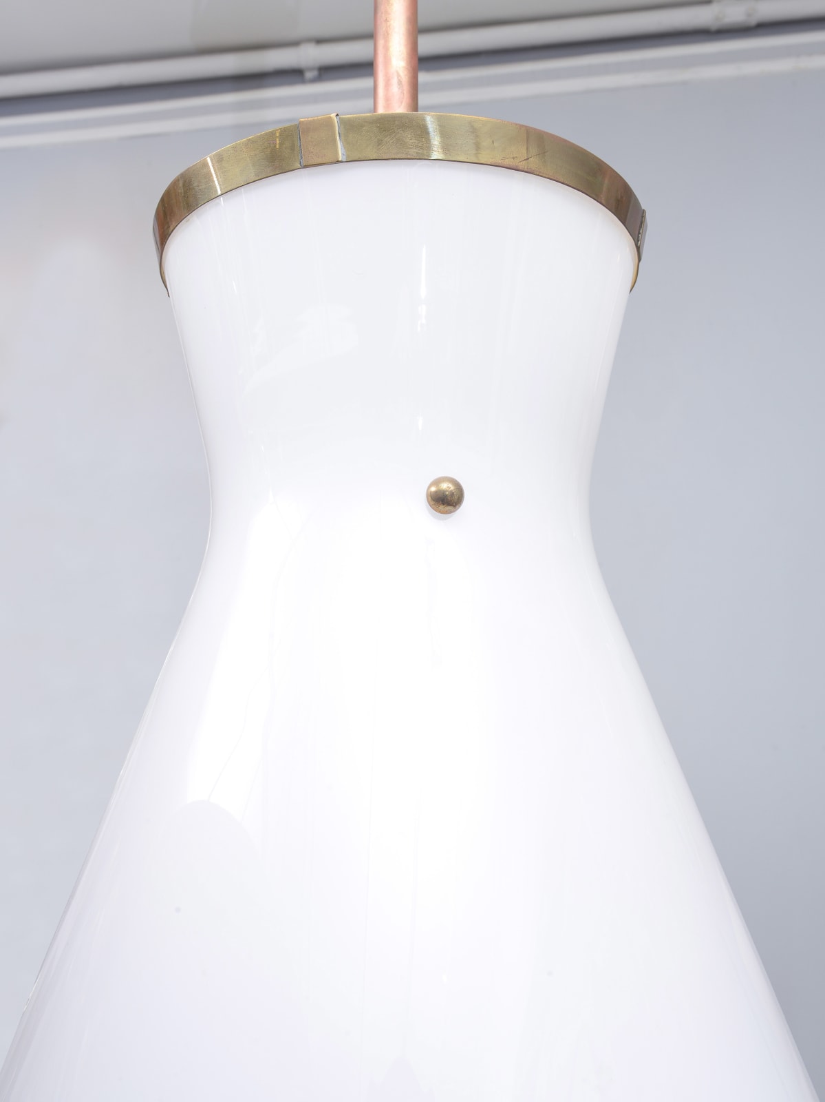 Custom Cone-Shaped White Glass Fixture with Applied Brass, 21st century