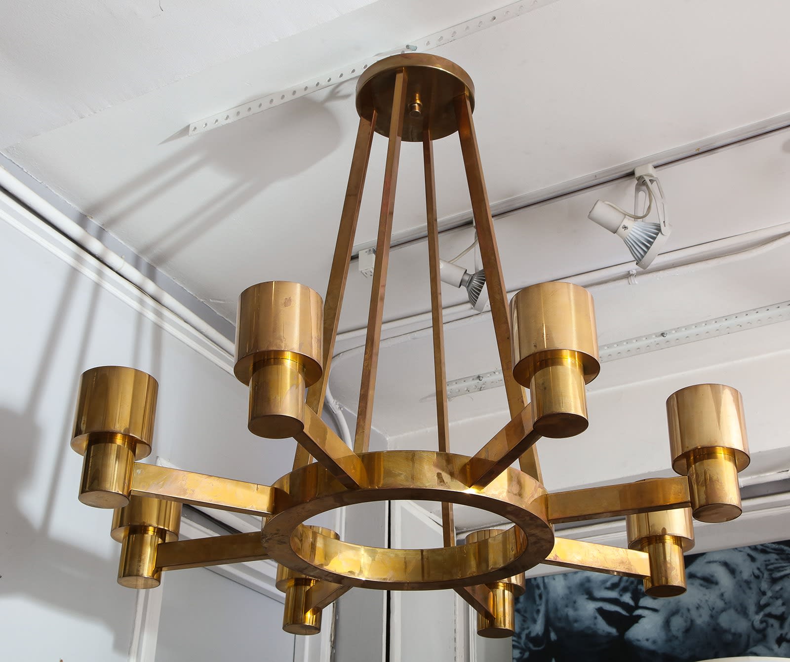 Custom Sculptural Brass Chandelier with Eight Arms