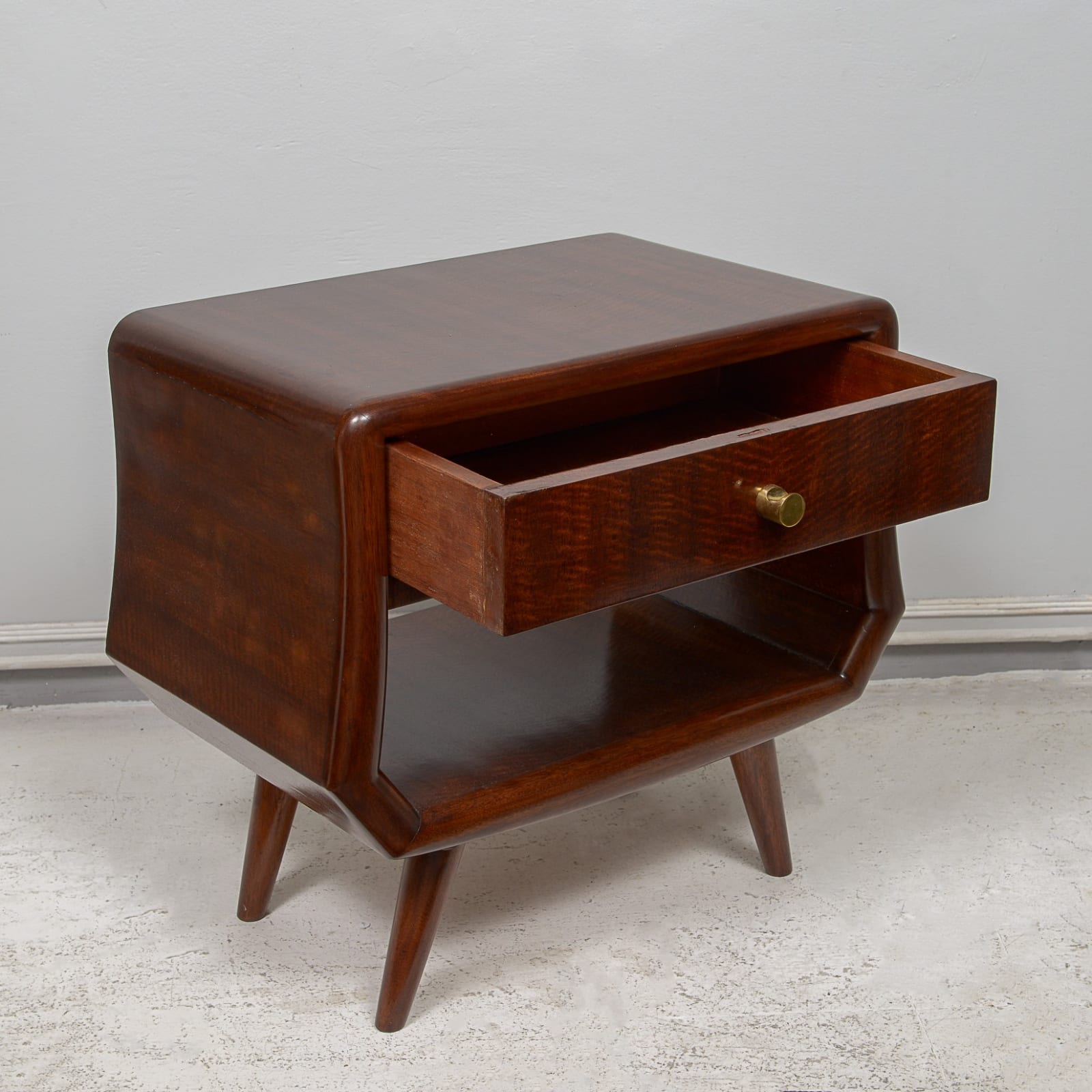 Pair of Italian Mid-Century End Tables with Central Drawers, c 1950s
