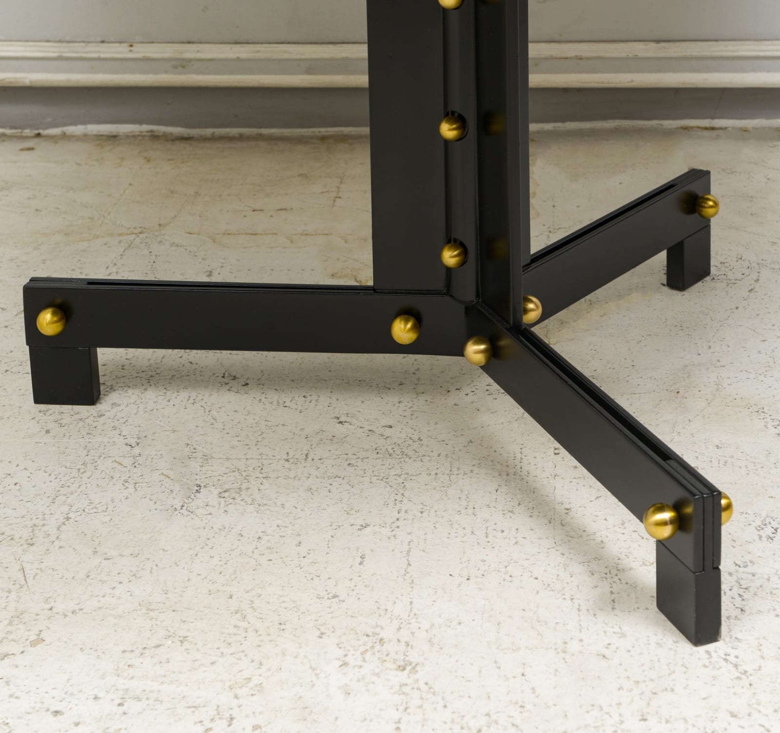 Bespoke Ebonized & Lacquered Circular Table on Steel and Brass Base, 21st century