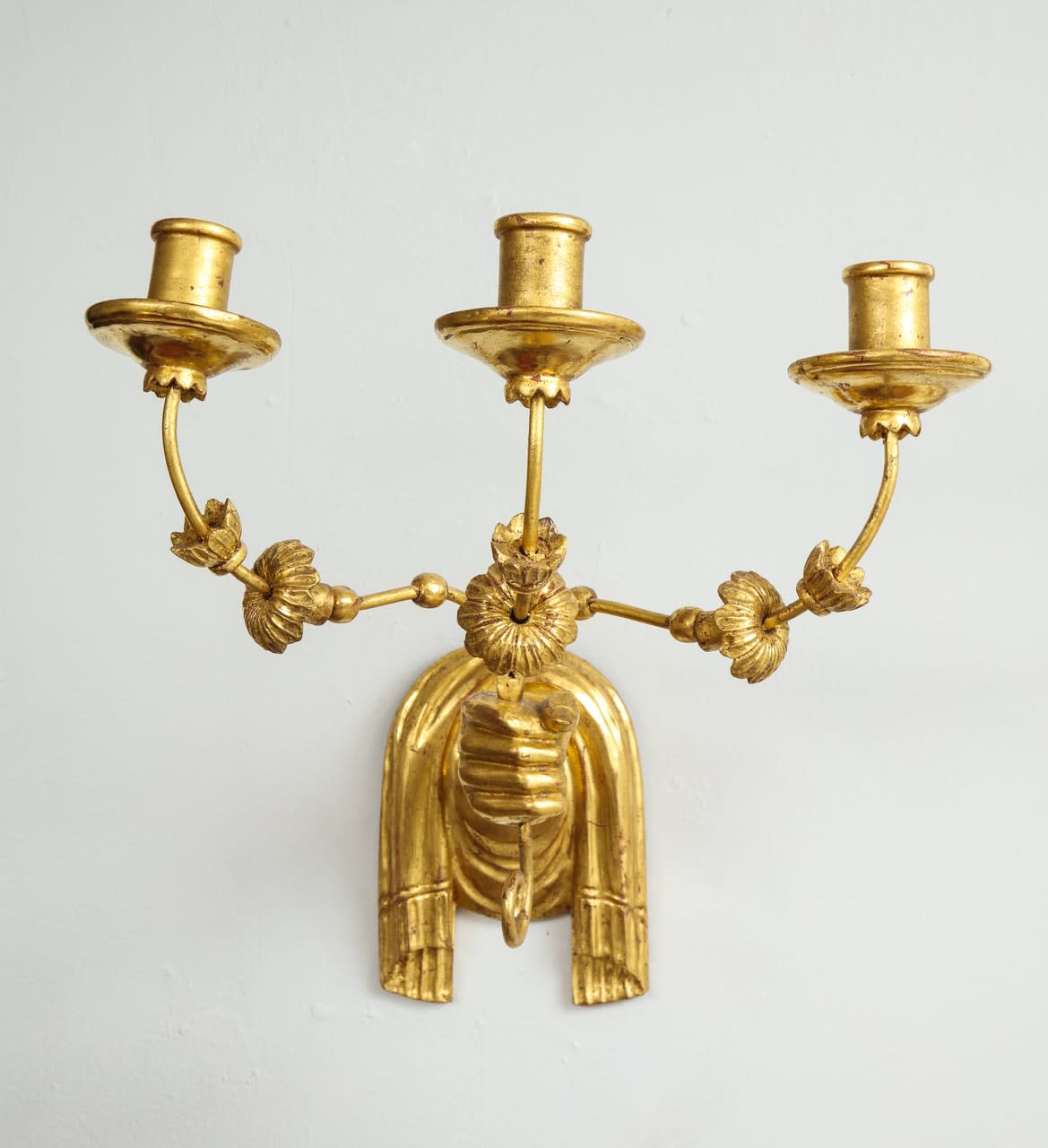 Custom Pair of Giltwood Hand-Carved Sconces