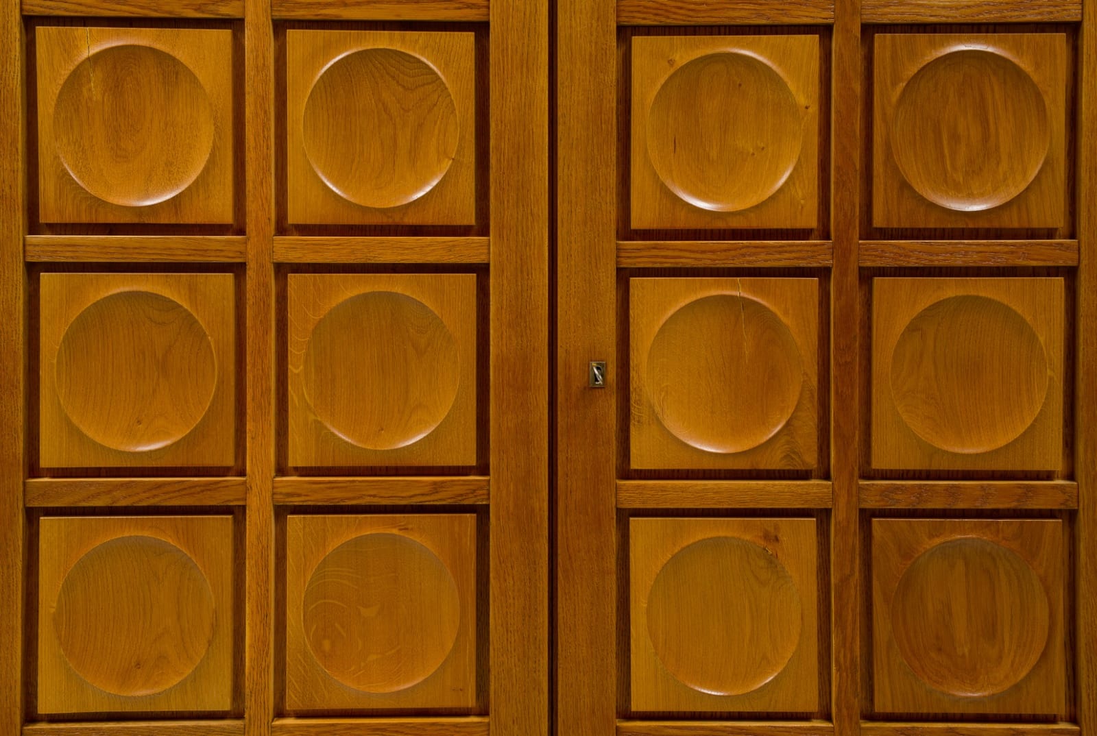 Vintage French Graphic Oak Cabinet with Geometric Pattern, mid-20th century