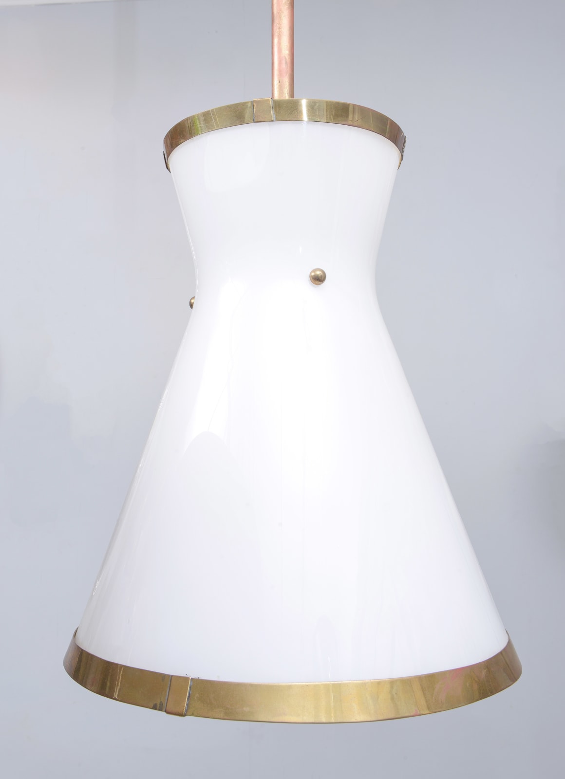 Custom Cone-Shaped White Glass Fixture with Applied Brass, 21st century