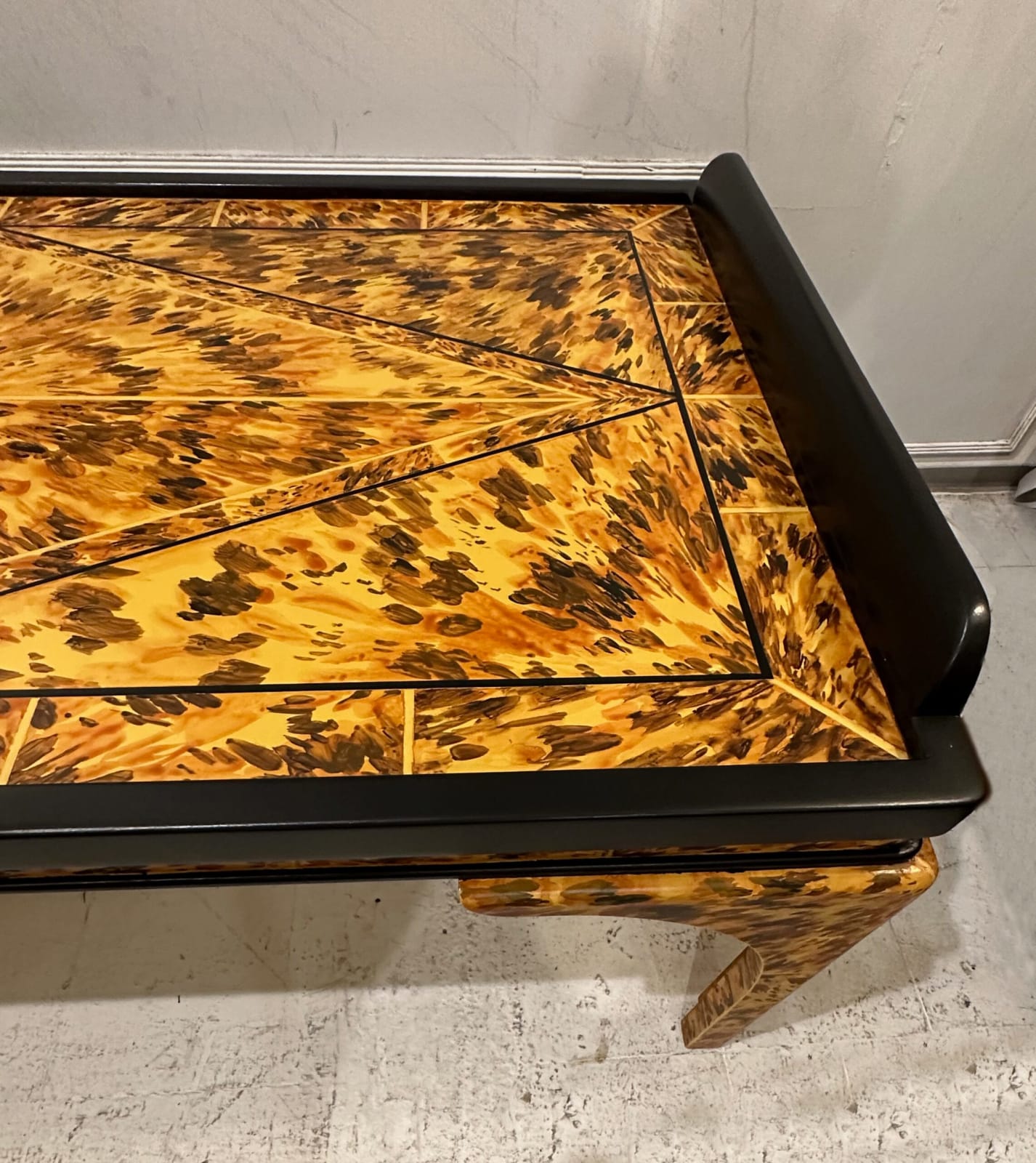 Custom Lacquered Faux-Tortoise Coffee Table