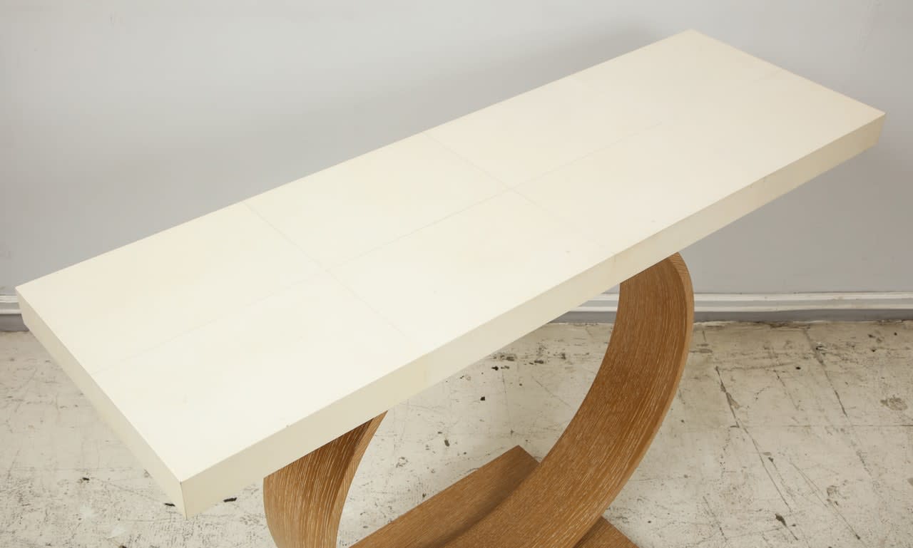 Sculptural Custom Cerused Oak and Parchment Console, 21st century