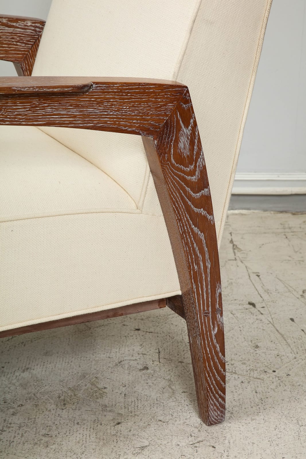Pair of Custom Cerused Oak Alain Lounge Chairs in the French 1940s Manner, 21st century