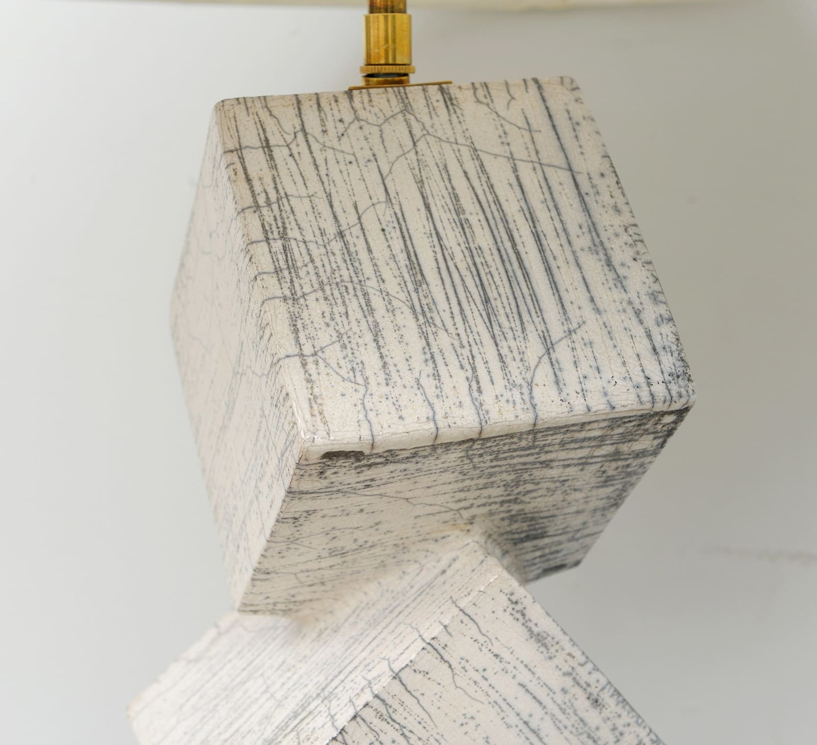 Barbara Billoud, French Bespoke Pair of Sculptural Raku Ceramic Cubist Lamps, 2023