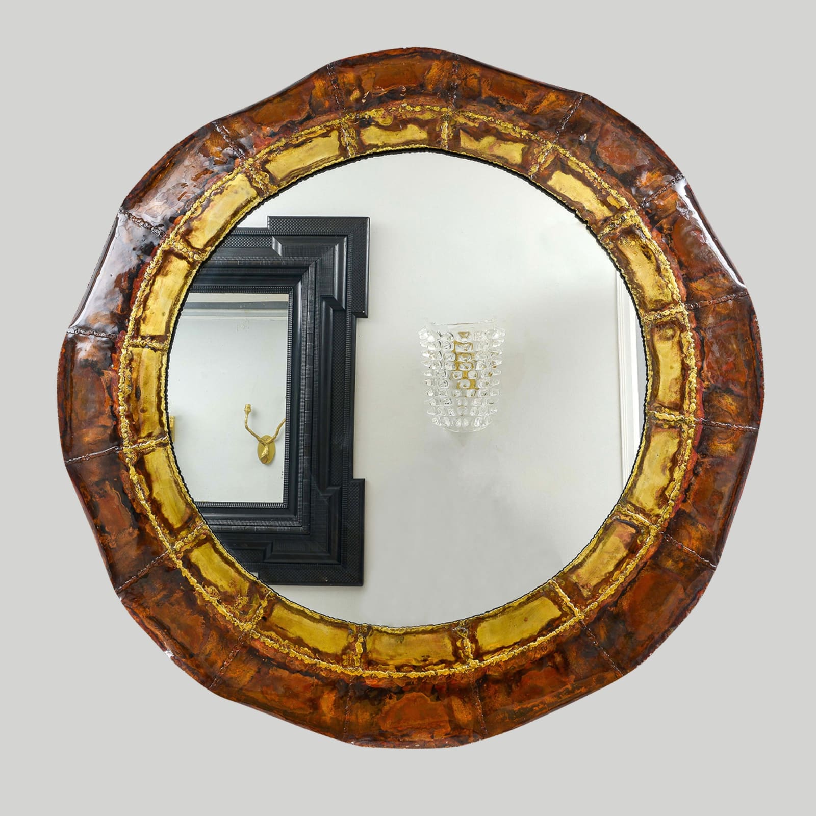Bespoke Italian Brass and Copper Enameled Mirror, circa 1990’s