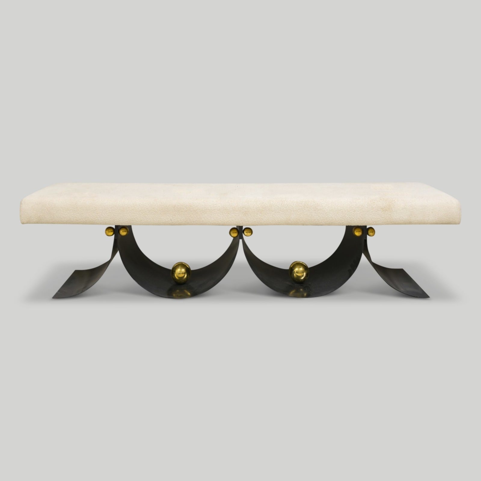 Contemporary Sculptural Iron Bench with Polished Brass Decorations, 21st century