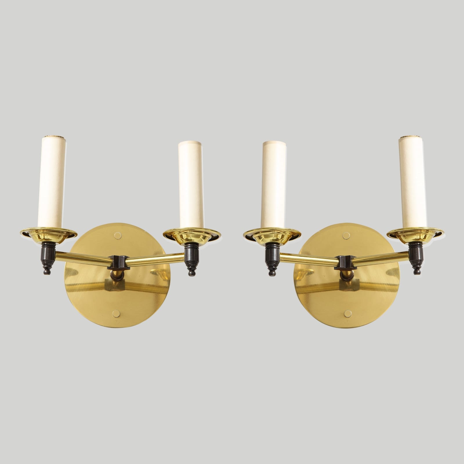 Custom Pair of Two-Arm Brass Sconces in the Midcentury Manner