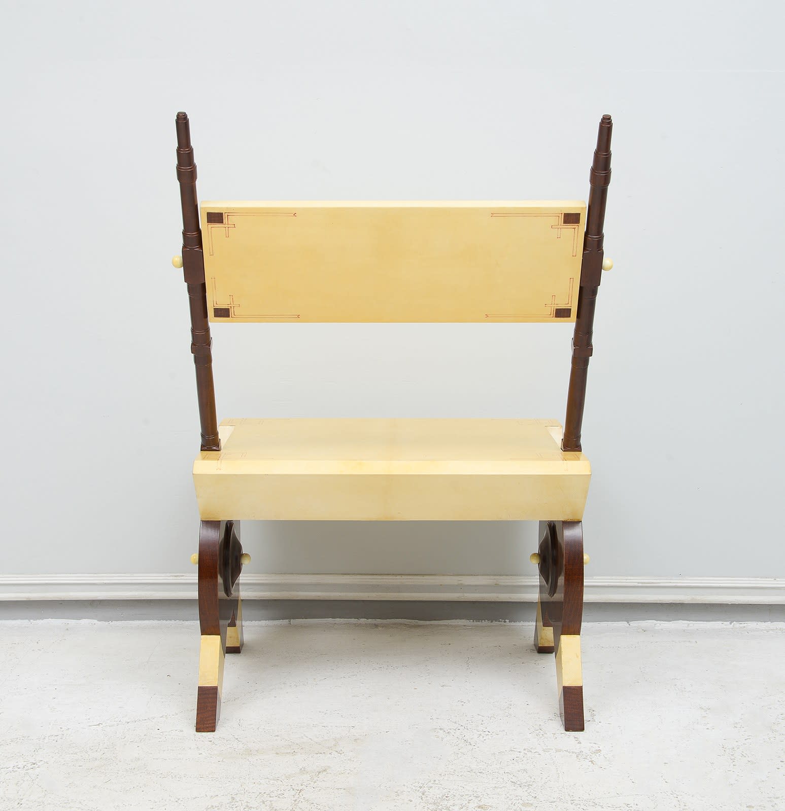 Pair of Carlo Bugatti Inspired Handcrafted Parchment and Mahogany Chairs, c 1950’s – 1970’s