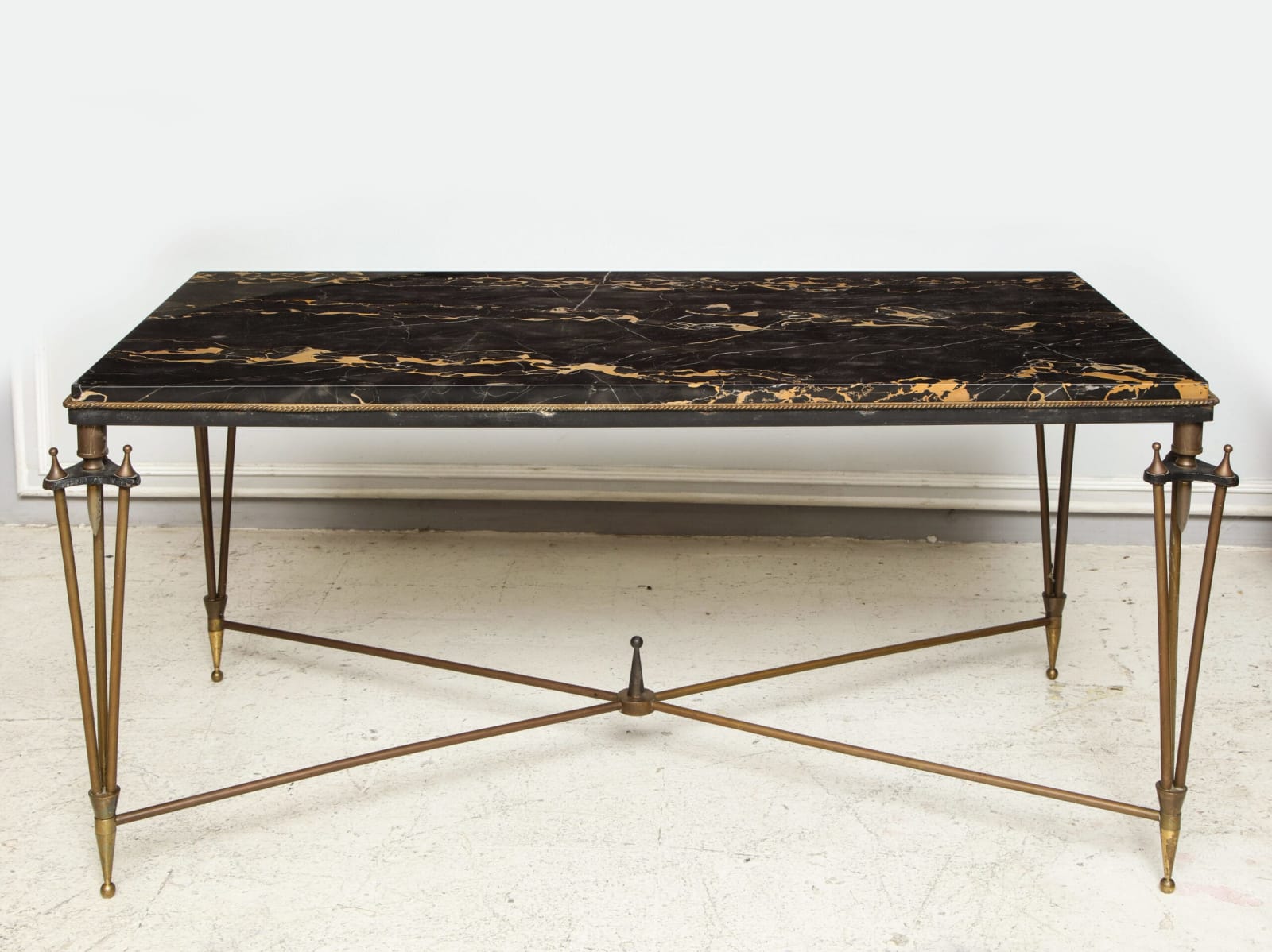 Gilbert Poillerat Style Bronze and Iron Coffee Table with Marble Top