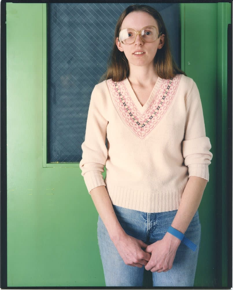 Bruce Wrighton, Woman with oversize glasses, Binghamton, NY, 1987