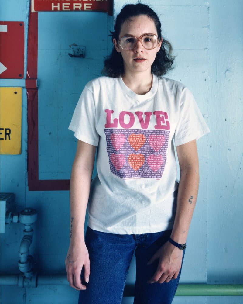 Bruce Wrighton, Woman with LOVE tee and tattoo, Binghamton, NY, 1987
