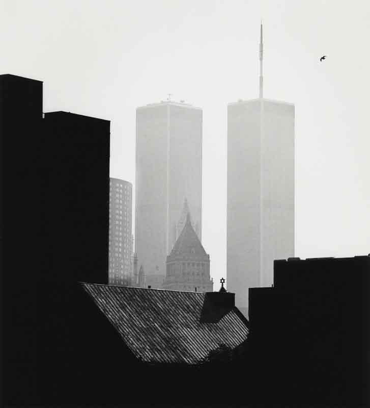 Sid Kaplan, World Trade Center and bird in sky, Lower East Side, New York City, 1988