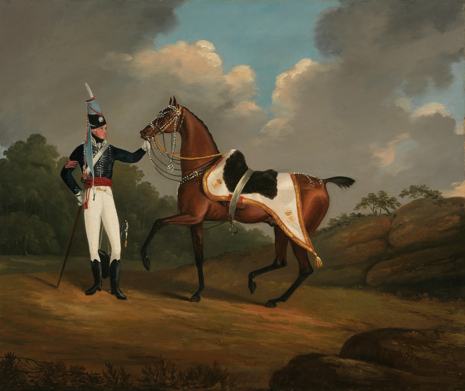 Edwin Cooper, RSM (later Lieut. and adjutant) Arthur Myers of the 7th Hussars with his charger, 1805