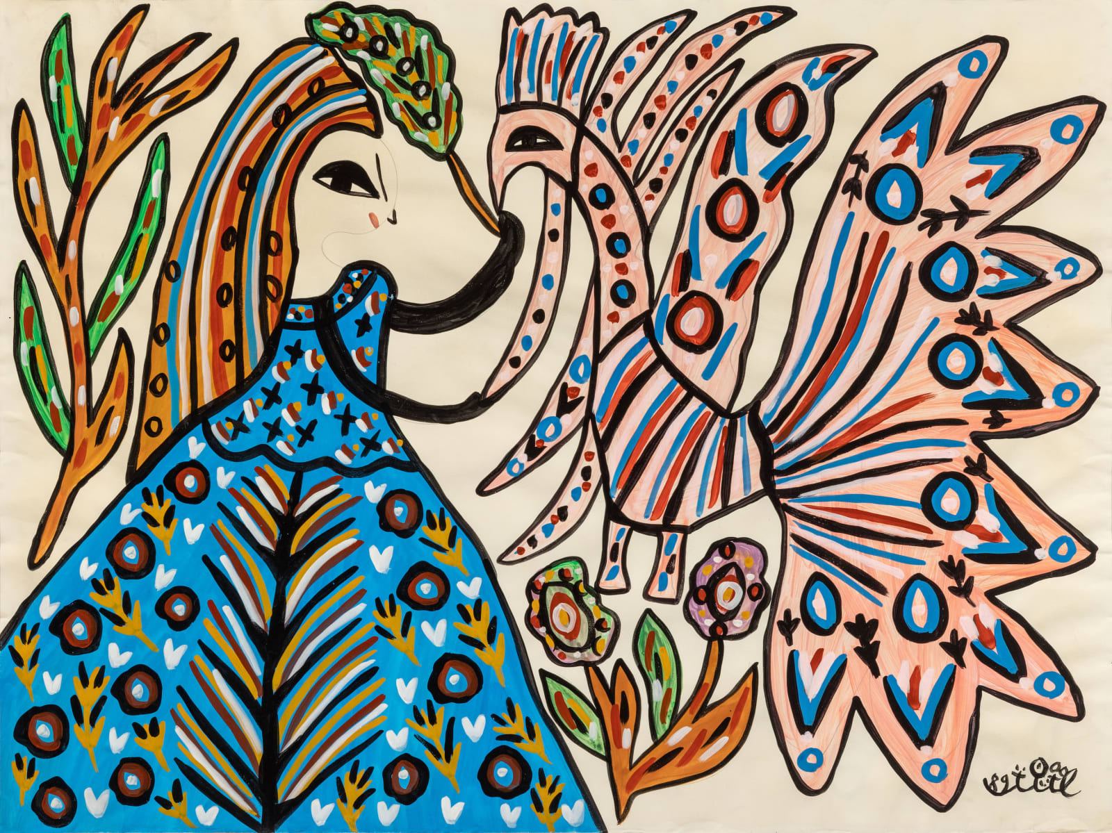 Baya Mahieddine, Femme parle à un paon, 1989