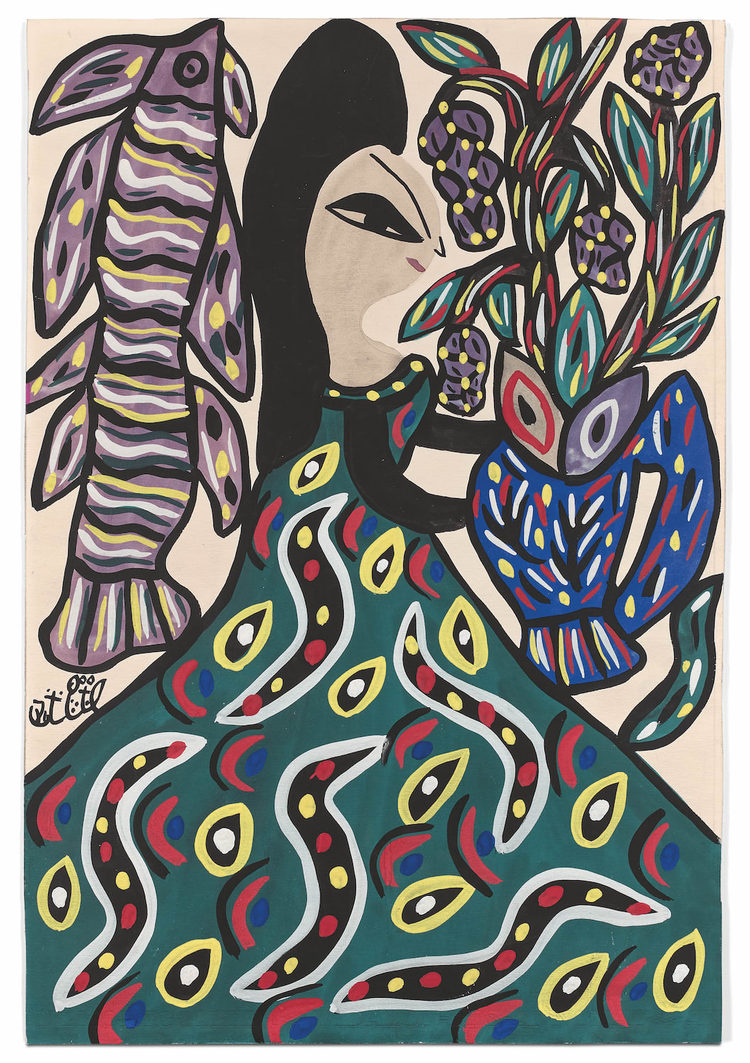 Baya Mahieddine, Femme et poisson, 1974