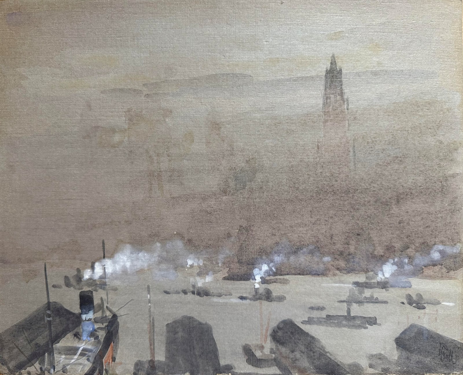 Joseph Pennell, View of Manhattan and the Woolworth Building, East River, circa 1915