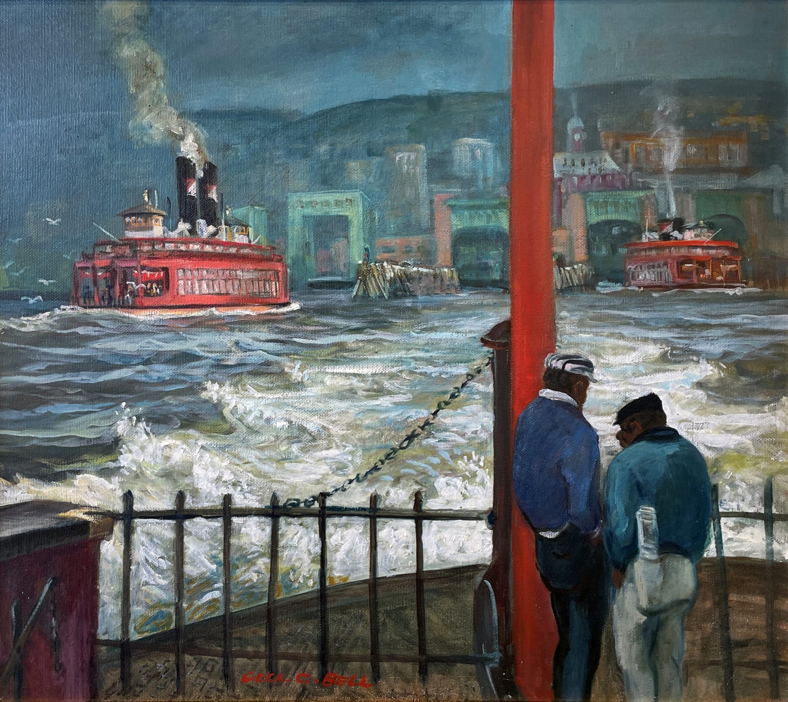 Cecil Bell, Red Ferry, Leaving Staten Island #2, 1960