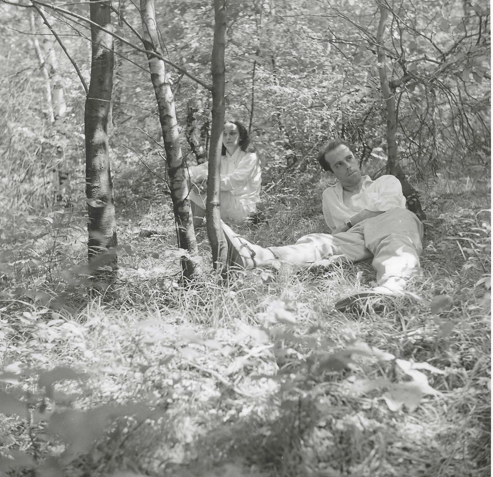 Cy Twombly, Earle and Carolyn Brown at the Stevenson's in Brewster, 1955
