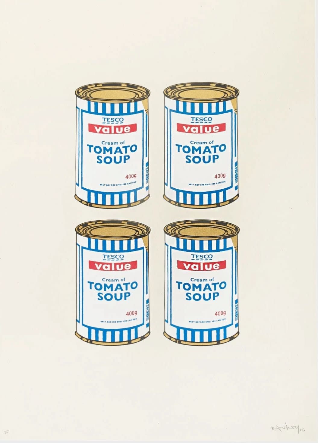 Banksy, Four Soup Cans - Gold on Cream, 2005