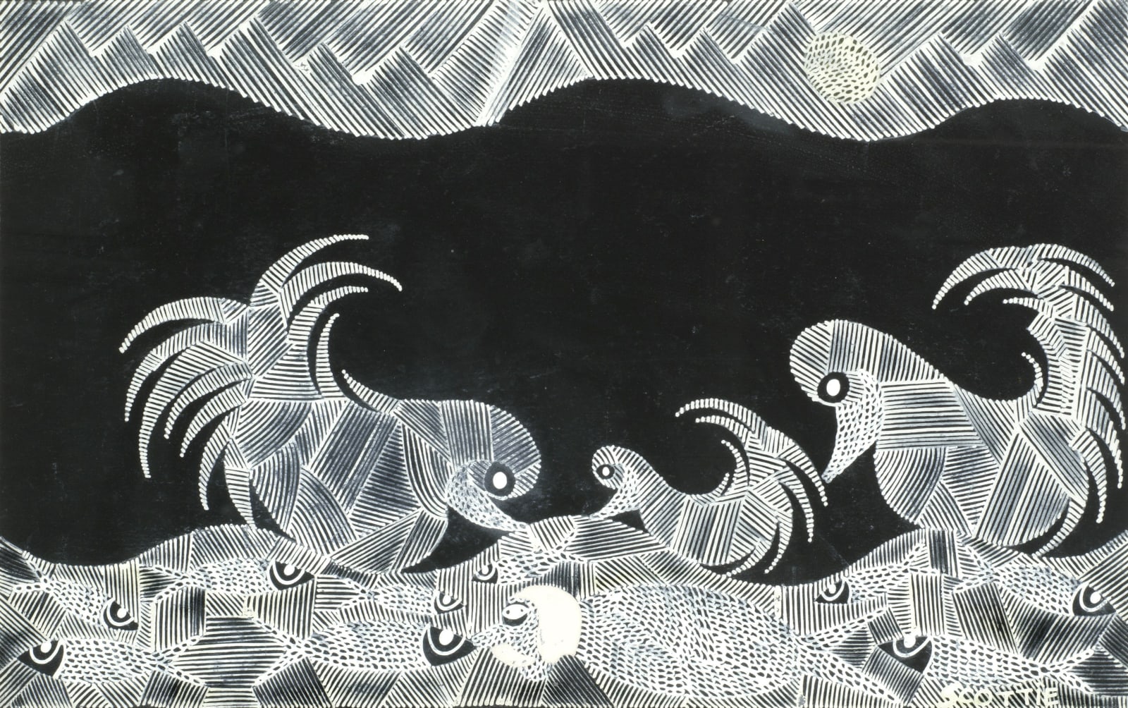 Scottie Wilson, 1881-1972, Birds White and Black