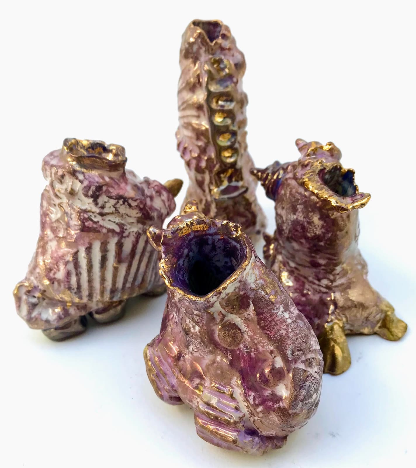 Linda Styles, A set of 4 Precious Peninsula 'Weed pots' 1992 - ongoing. These are specifically made with Cornish hedgerow flowers in mind, one my first loves of Cornwall, which began in 1960, 2021