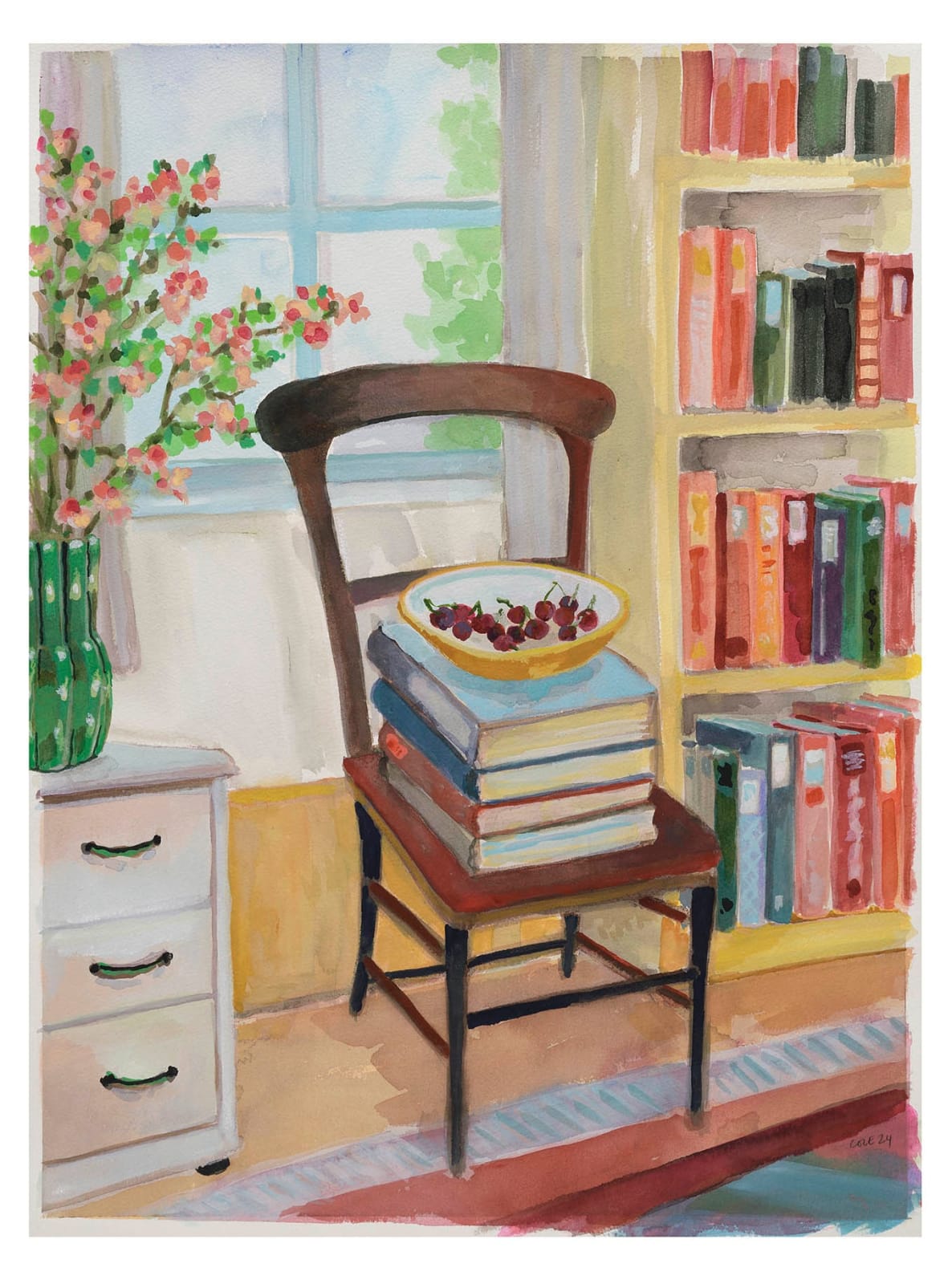 Lottie Cole, Books by a window with cherries, 2024