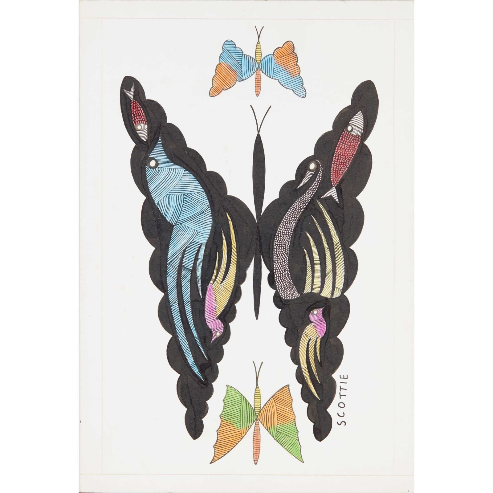 Scottie Wilson, 1881-1972, Butterflies, Birds and Fish