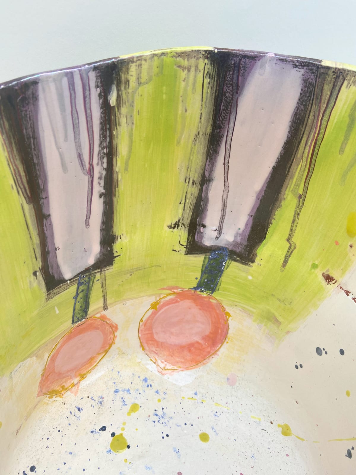 Linda Styles, Bucket shaped handbuilt vessel with red and orange flattened lugs, 2020