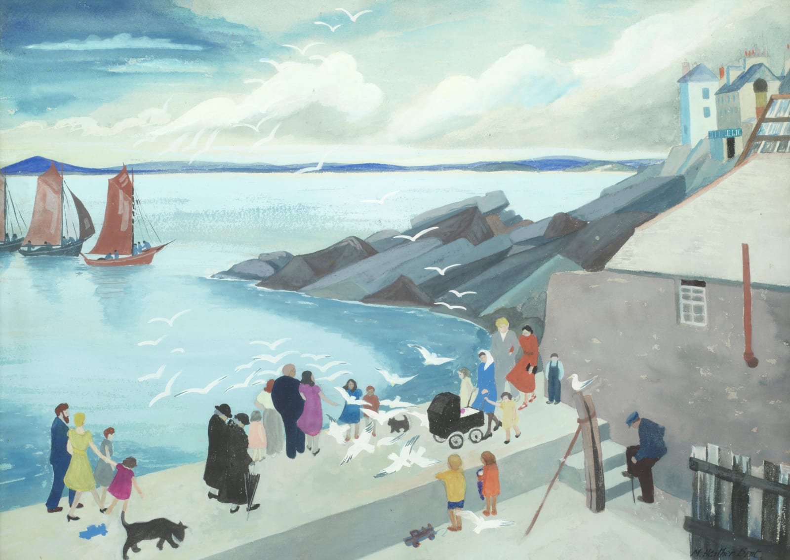 Medora Heather Bent, Harbour Scene, The Lambeth Walk / St Ives