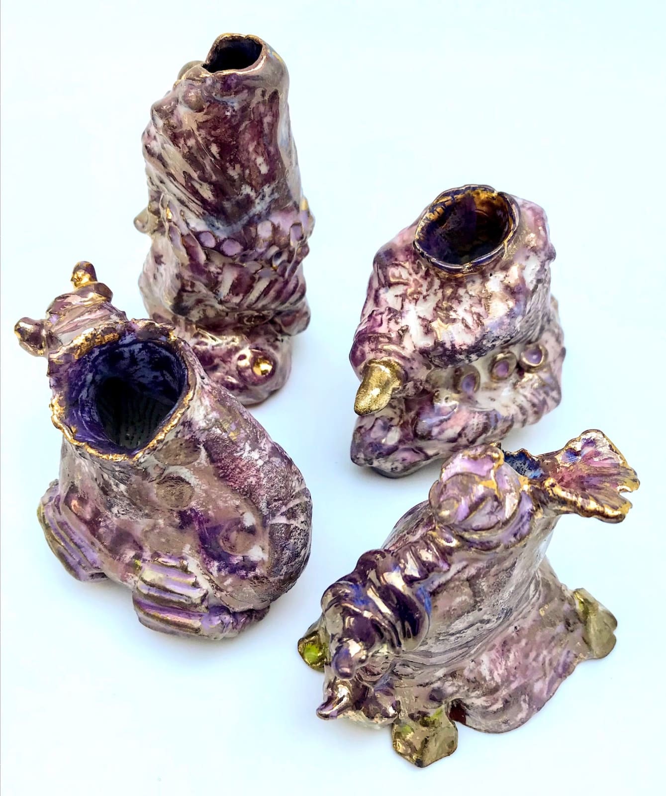 Linda Styles, A set of 4 Precious Peninsula 'Weed pots' 1992 - ongoing. These are specifically made with Cornish hedgerow flowers in mind, one my first loves of Cornwall, which began in 1960, 2021
